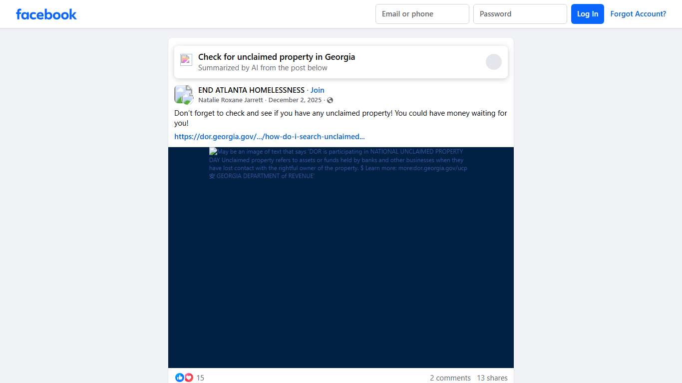 END ATLANTA HOMELESSNESS | Don’t forget to check and see if you have any unclaimed property | Facebook