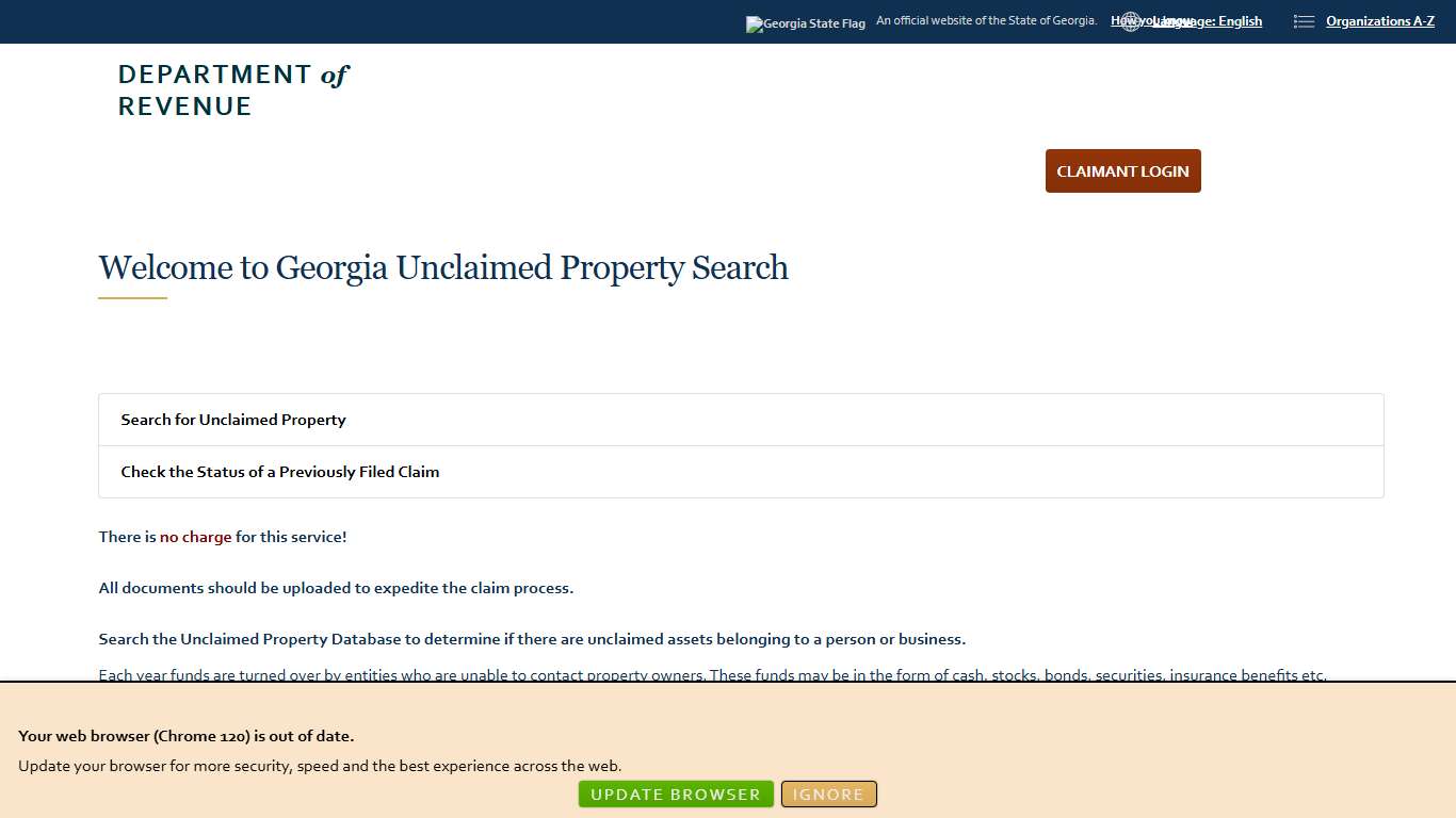 Welcome to Georgia Unclaimed Property Search