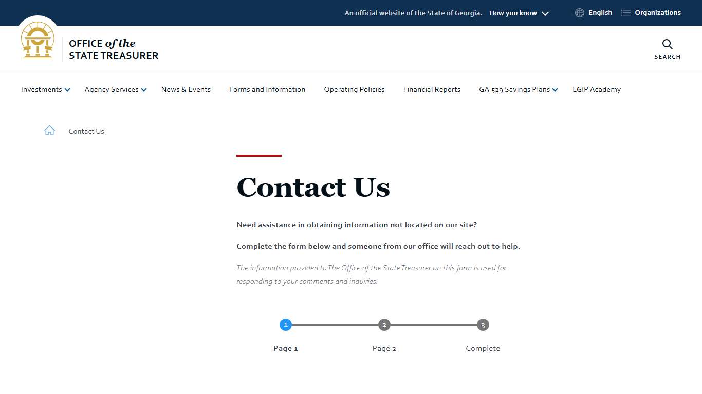 Contact Us | Office of the State Treasurer