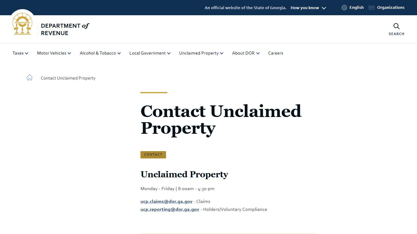 Contact Unclaimed Property | Department of Revenue