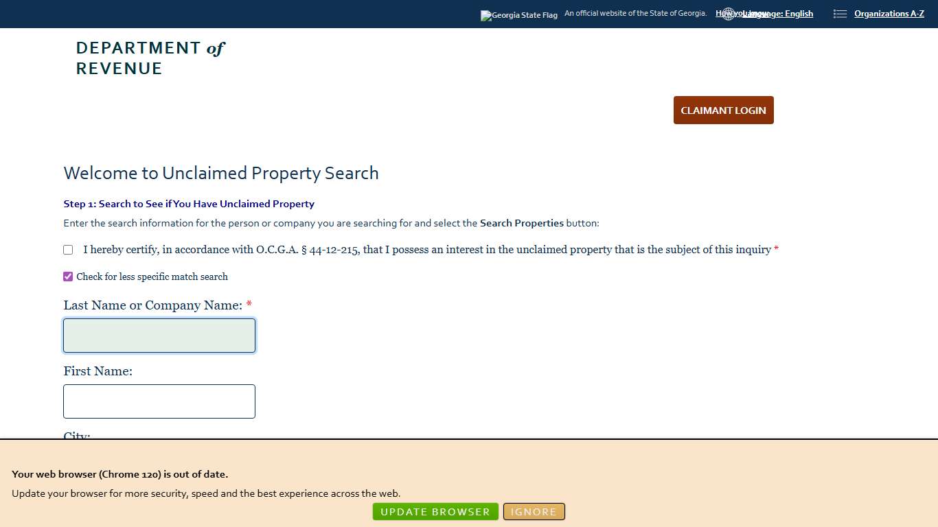 Welcome to Unclaimed Property Search